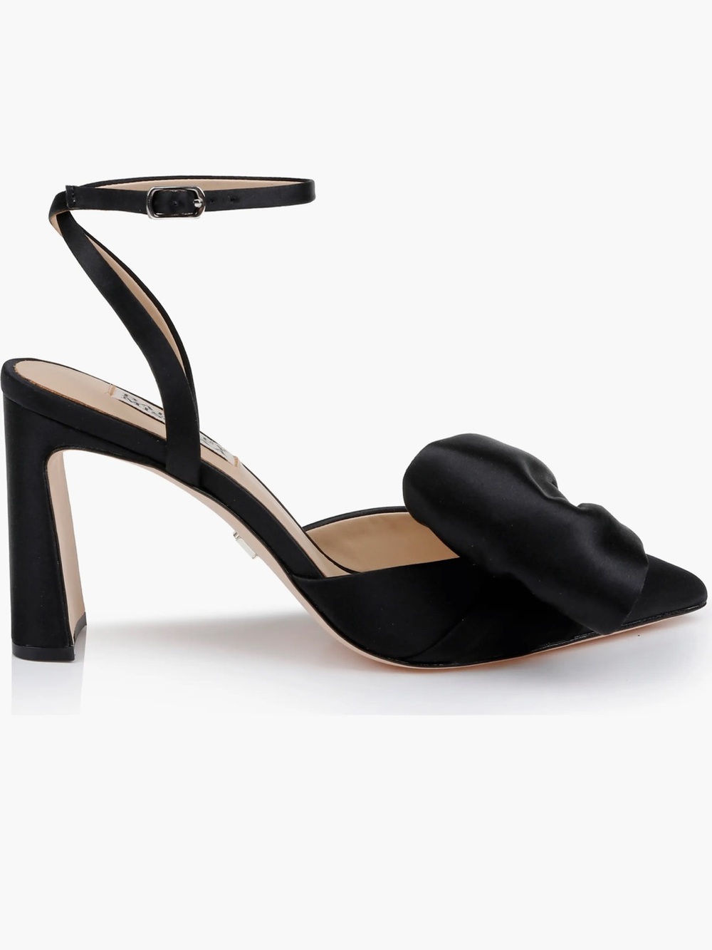 Badgley Mischka Black Satin Knotted Front Ankle-Strap Heels